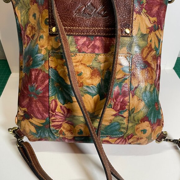 Patricia Nash Tan Purple Blue Floral Daisy Luzille Convertible Backpack Leather - Picture 4 of 10